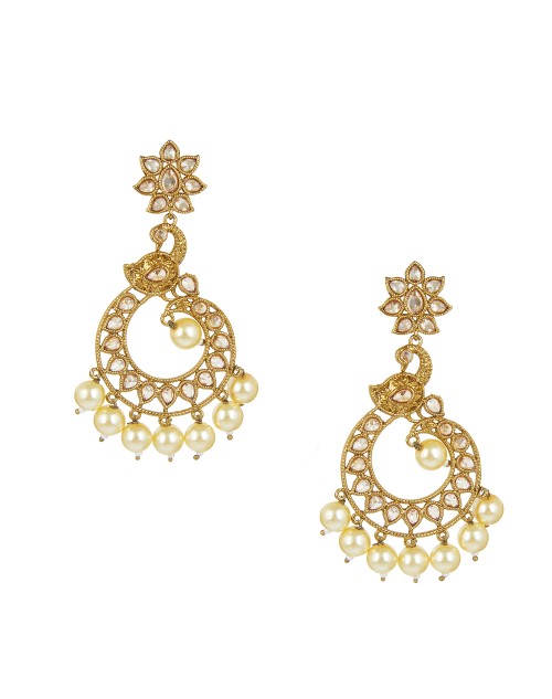 Lootkabazaar Gold Plated Peacock Chandbali Pearl Hanging Earring For Women (JEGH81809)